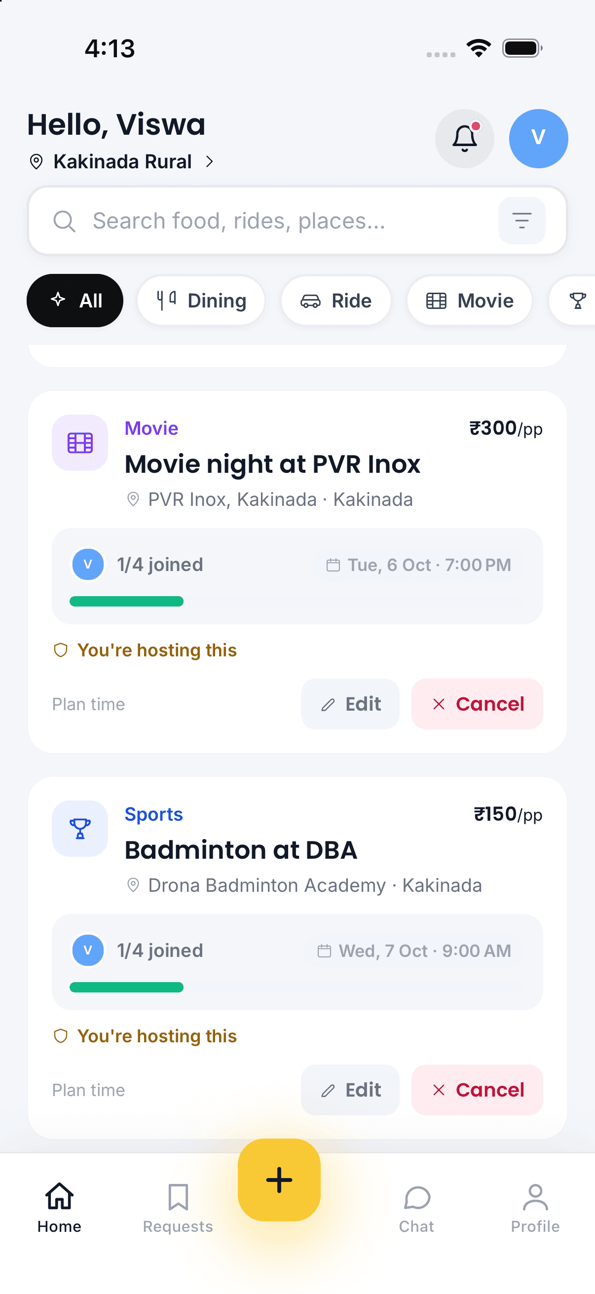 YOYU Home feed showing nearby requests