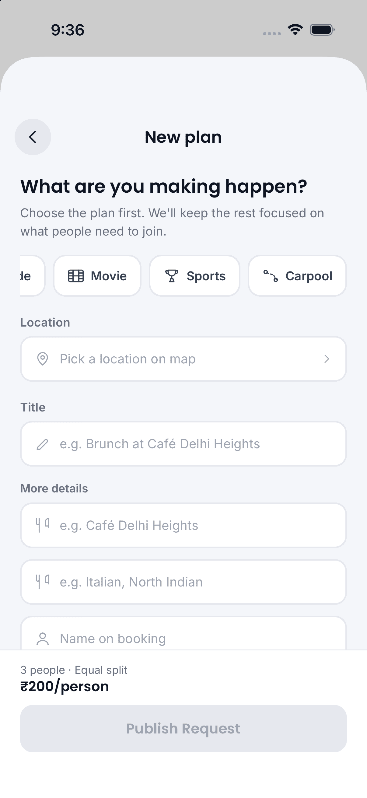Create Plan screen