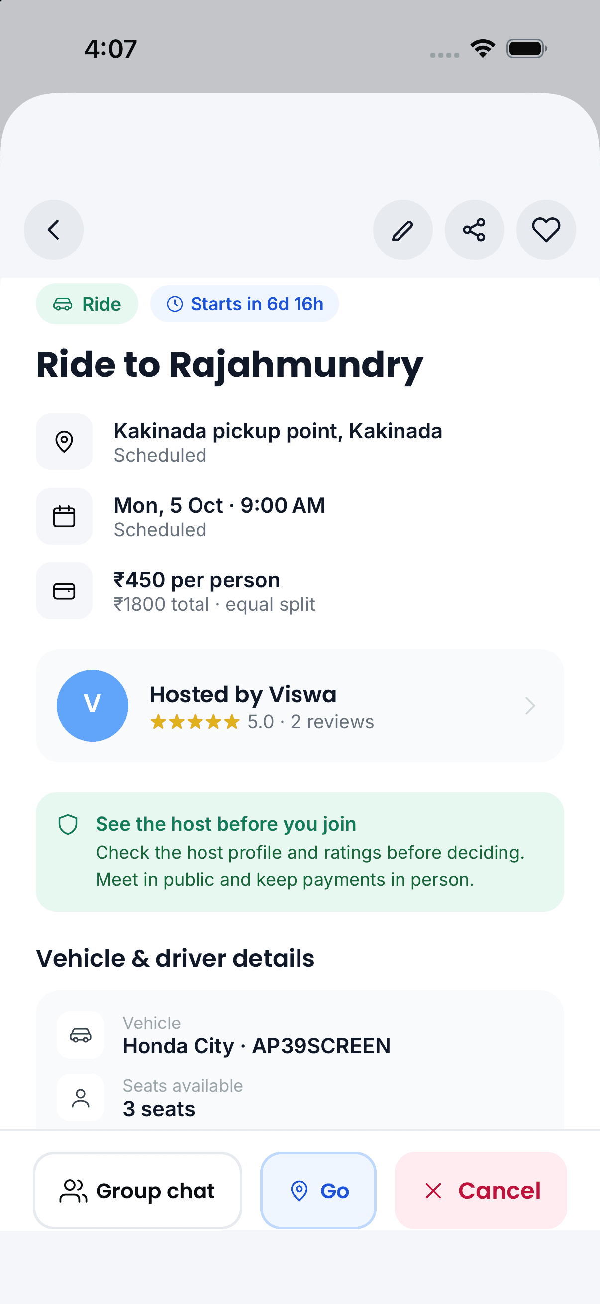 Ride Plan Detail